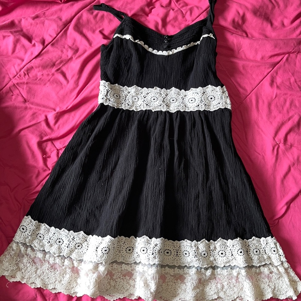 Black and white lace mini dress